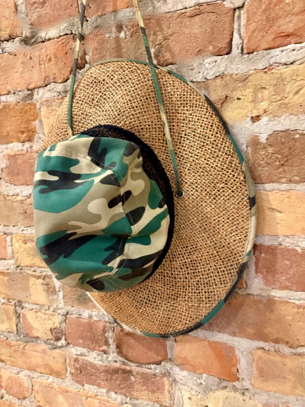 Camo Hat With Straw Brim, Camouflage Safari Hat or Lifeguard / Boonie Camo Hat